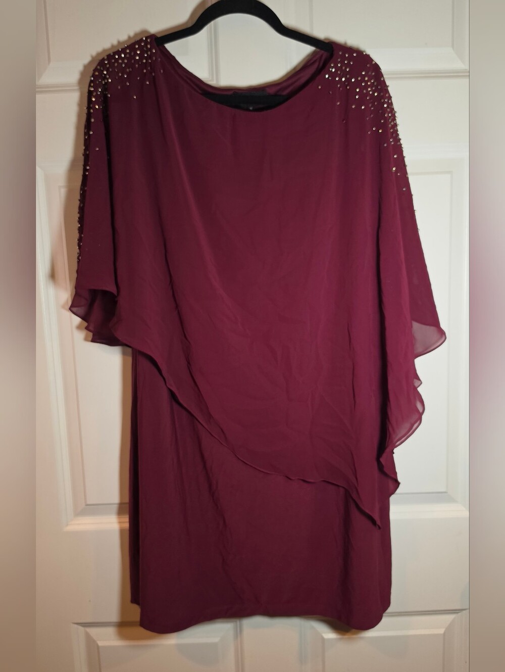 DJ-Jaz Burgundy Sheer Overlay Bead Accent Tunic Top/Dress Size 18